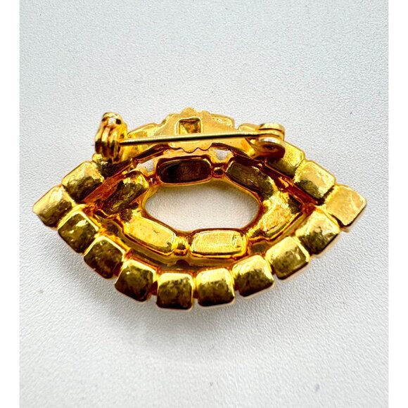 Vintage Gold Tone Brooch Pin With Orange And Yellow Rhinestones - Picture 3 of 4